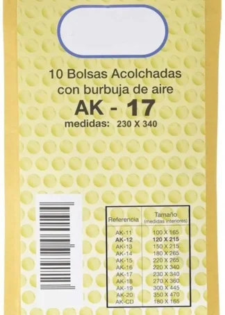 PAQ/10 BOLSA KRAFT ACOLCHADA AK-17 AUTOADHESIVA 230X340