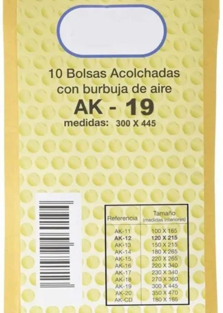 PAQ/10 BOLSA KRAFT ACOLCHADA AK-19 AUTOADHESIVA 300X445
