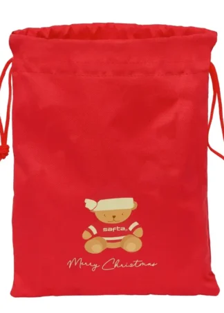 SAQUITO PLANO OSITO ROJO FELICES FIESTAS 26X34X1CM