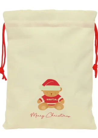 SAQUITO PLANO OSITO BEIGE FELICES FIESTAS 26X34X1CM