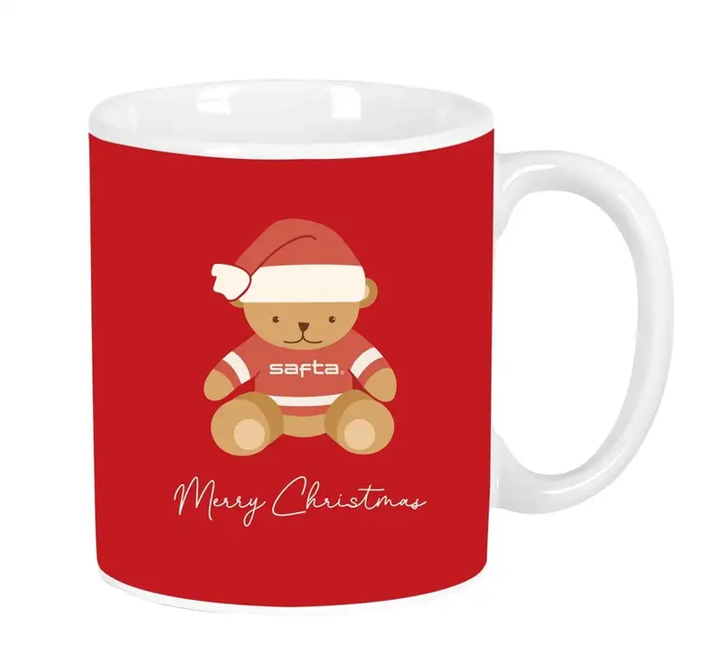 TAZA GRANDE OSITO ROJO FELICES FIESTAS 8X9,5X8CM