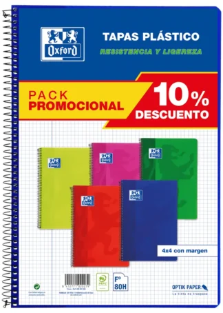 PACK 5 BLOC Fº 80H 90G. CUAD.4X4 C/M T. PLASTICO C. VIVOS