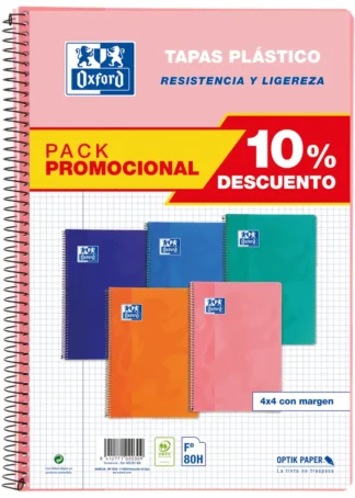 PACK 5 BLOC Fº 80H 90G. CUAD.4X4 C/M TAPA PP C. TENDENCIA