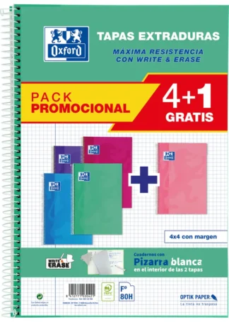 PACK 4+1 BLOC Fº 80H 90G. CUAD.4X4 C/M T.EXTRADURA COL.TEND