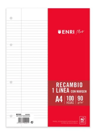 RECAMBIO A4 100H 4 TALADROS 90G 1HORIZONTAL C/M ENRI