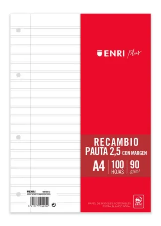 RECAMBIO A4 100H 4 TALADROS 90G PAUTA 2,5 C/M ENRI