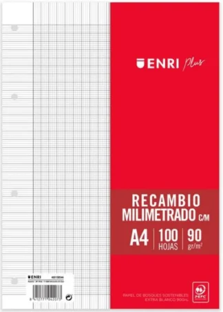RECAMBIO A4 100H 4 TALADROS 90G MILIMETRADO C/M ENRI