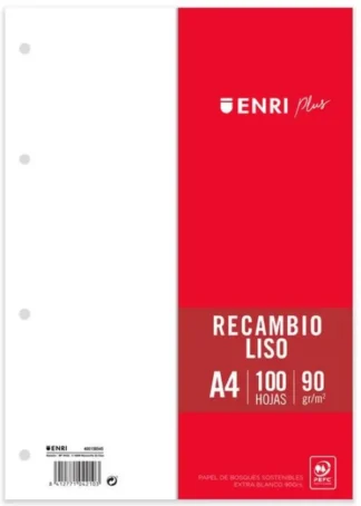 RECAMBIO A4 4 TALADROS 100H 90G LISO ENRI