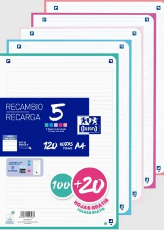 RECAMBIO 5 MULTICOLOR A4 100+20H 90G 4 T. 1HORIZONT PASTEL