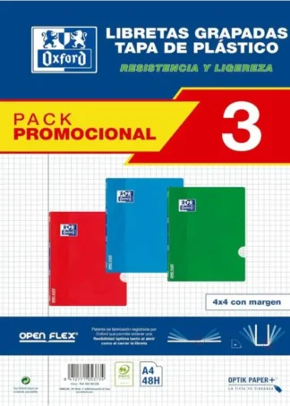 PACK 3 LIBRETAS OPENFLEX A4 48H 90G CUAD.4X4 C/M COL. VIVOS