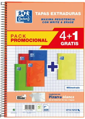 PAQ/5 BLOC Fº 80H 90G. MILIMETRADO C/M TAPA EXTRADURA