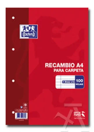 RECAMBIO A4 100H 4 TALADROS 90G. 1 HORIZONTAL C/M OXFORD