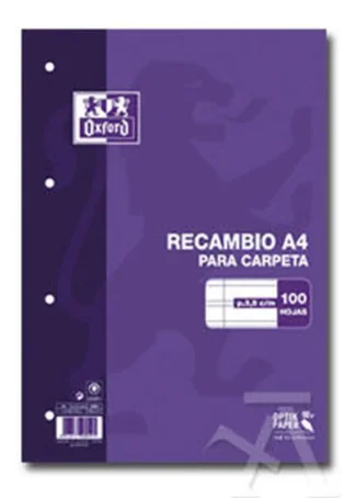 RECAMBIO A4 100H 4 TALADROS 90G. PAUTA 3,5 C/M OXFORD