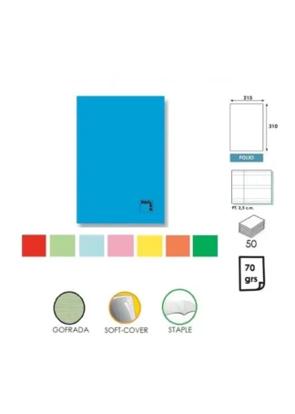 PAQ/10 LIBRETA A4 48H 70G PAUTA 2,5 C/M T.GOFRADA PACSA