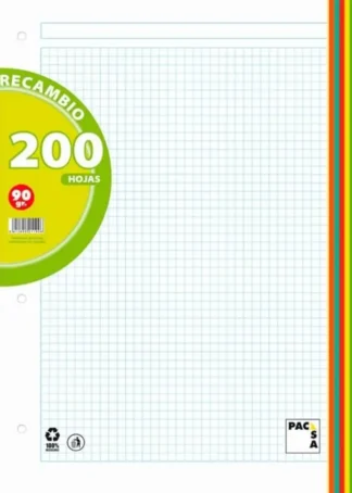 RECAMBIO A4 200H 4 TALADROS 90G CUAD.5X5 + GRECA 4 COLORES