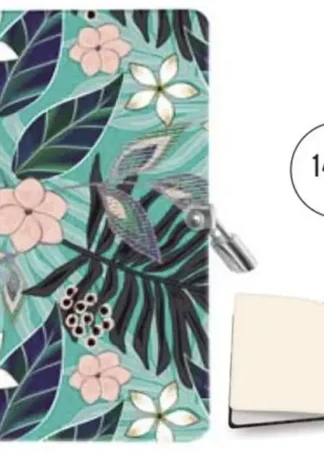 DIARIO CON CANDADO 14X19 CM FLORES AZUL TURQUESA