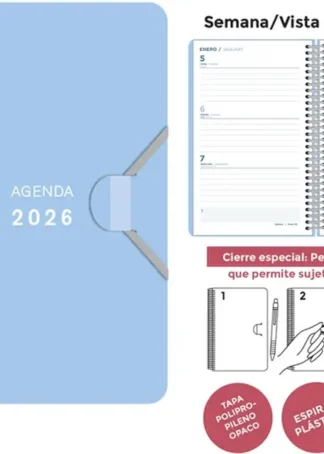 AGENDA ESPIRAL 2026 9X14 SV PP AZUL PASTEL