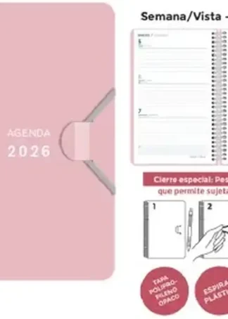 AGENDA ESPIRAL 2026 9X14 SV PP ROSA PASTEL