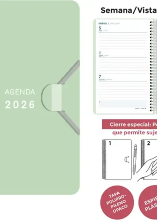 AGENDA ESPIRAL 2026 9X14 SV PP VERDE PASTEL