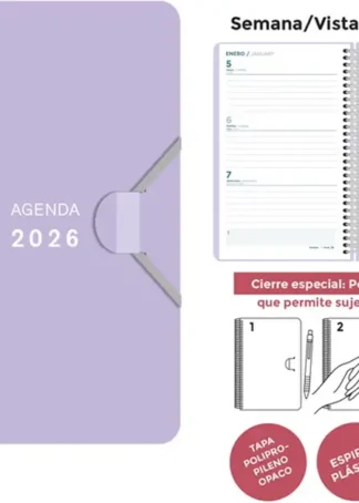 AGENDA ESPIRAL 2026 9X14 SV PP LILA PASTEL