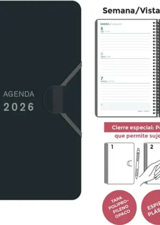 AGENDA ESPIRAL 2026 9X14 SV PP NEGRO