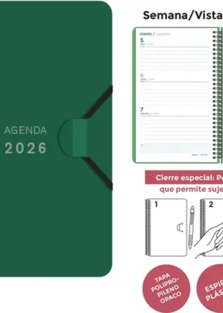 AGENDA ESPIRAL 2026 9X14 SV PP VERDE OSCURO