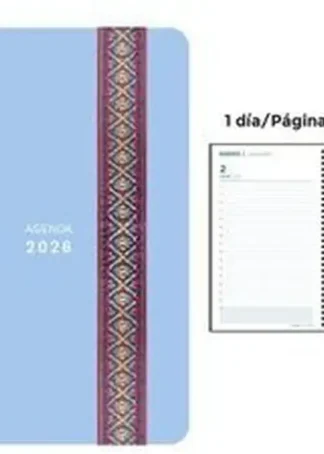 AGENDA ANUAL ESPIRAL 2026 PP PASTEL AZUL GOMA DECORADA 4º