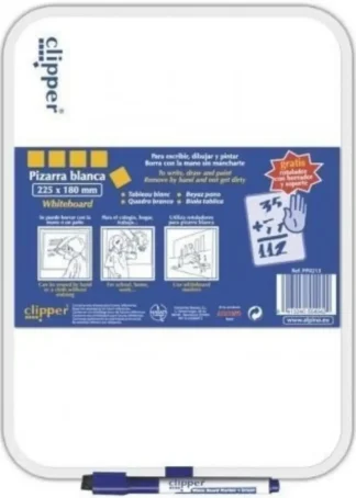 PIZARRA BLANCA CLIPPER 22,5X18CM CON ROTULADOR Y BORRADOR
