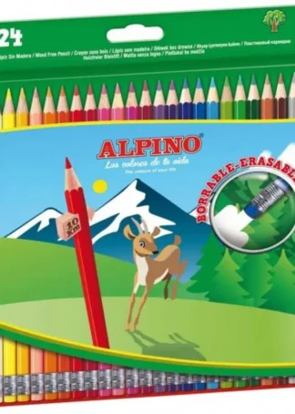 ESTUCHE 24 LAPICES COLORES HEXAGONAL BORRABLE ALPINO