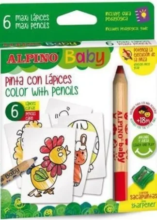 ESTUCHE 6 LAPICES ALPINO BABY + CARTAS PARA COLOREAR