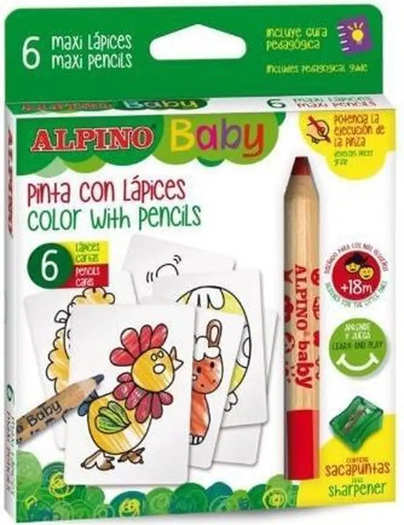 ESTUCHE 6 LAPICES ALPINO BABY + CARTAS PARA COLOREAR