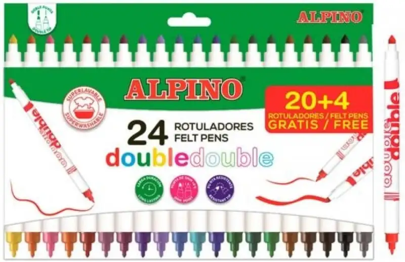 ESTUCHE 20+4 ROTULADORES DOBLE PUNTA FINA/GRUESA ALPINO