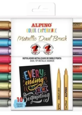 ESTUCHE 10 ROTULADORES DOBLE PUNTA DUAL BRUSH COL. METALICO