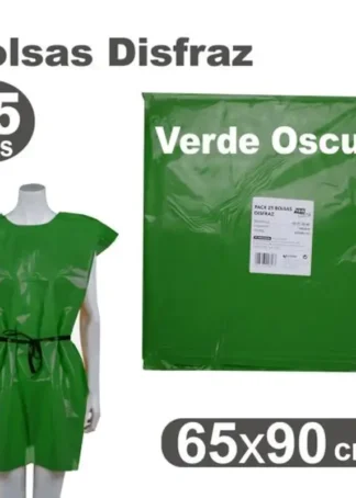 PACK/25 BOLSAS DE PLASTICO PARA DISFRACES 65X90CM VERDE OS.