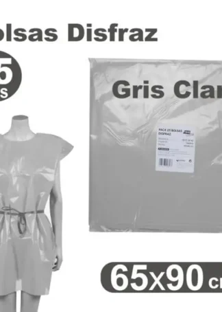 PACK/25 BOLSAS PLASTICO PARA DISFRACES 65X90CM GRIS CLARO