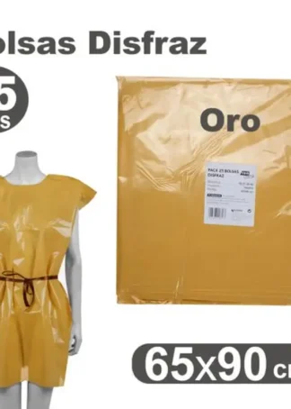PACK/25 BOLSAS DE PLASTICO PARA DISFRACES 65X90CM ORO