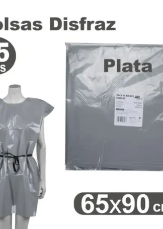 PACK/25 BOLSAS DE PLASTICO PARA DISFRACES 65X90CM PLATA