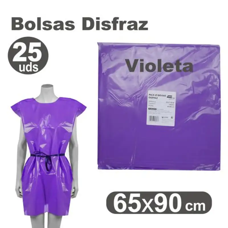 PACK/25 BOLSAS DE PLASTICO PARA DISFRACES 65X90CM VIOLETA