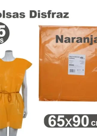 PACK/25 BOLSAS DE PLASTICO PARA DISFRACES 65X90CM NARANJA