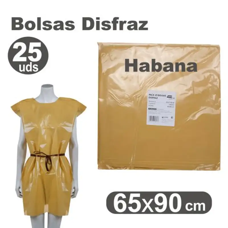 PACK/25 BOLSAS DE PLASTICO PARA DISFRACES 65X90CM HABANA
