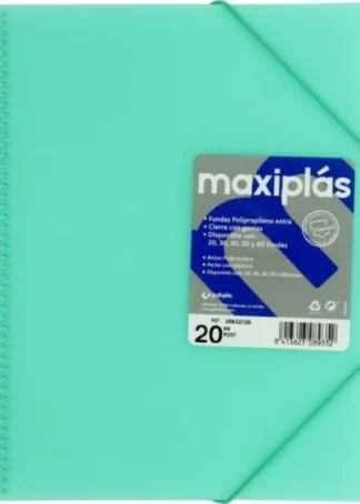 CARPETAS A4 60 FUNDAS A4 ESPIRAL MAXIPLAS VERDE AGUA