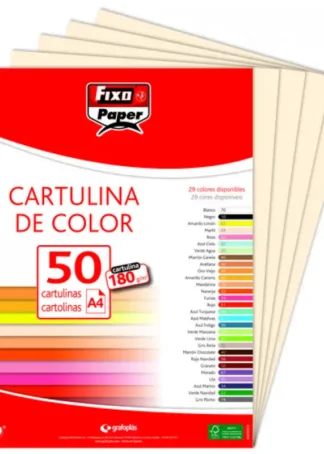 PAQ/50 CARTULINAS FIXO A4 180G. MARFIL