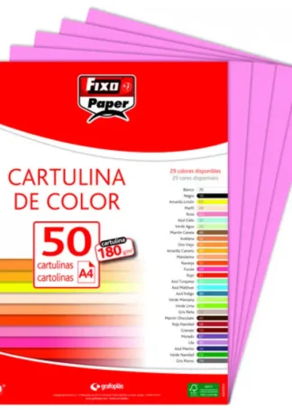 PAQ/50 CARTULINAS FIXO A4 180G. ROSA