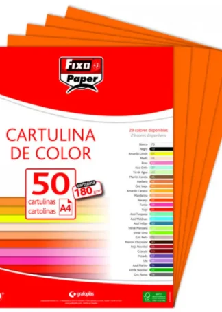 PAQ/50 CARTULINAS FIXO A4 180G. NARANJA
