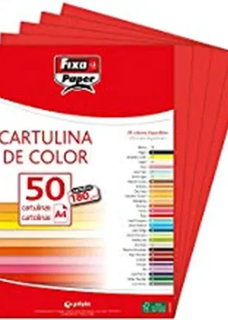 PAQ/50 CARTULINAS FIXO A4 180G. ROJO