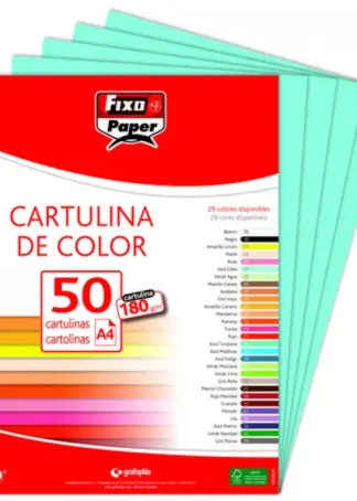 PAQ/50 CARTULINAS FIXO A4 180G. AZUL TURQUESA
