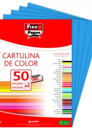 PAQ/50 CARTULINAS FIXO A4 180G. AZUL INDIGO