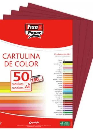 PAQ/50 CARTULINAS FIXO A4 180G. GRANATE