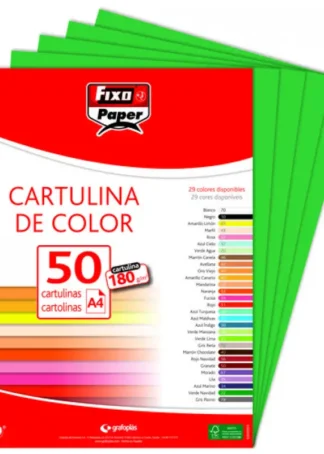PAQ/50 CARTULINAS FIXO A4 180G. VERDE NAVIDAD