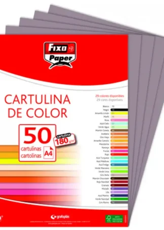 PAQ/50 CARTULINAS FIXO A4 180G. GRIS  PLOMO